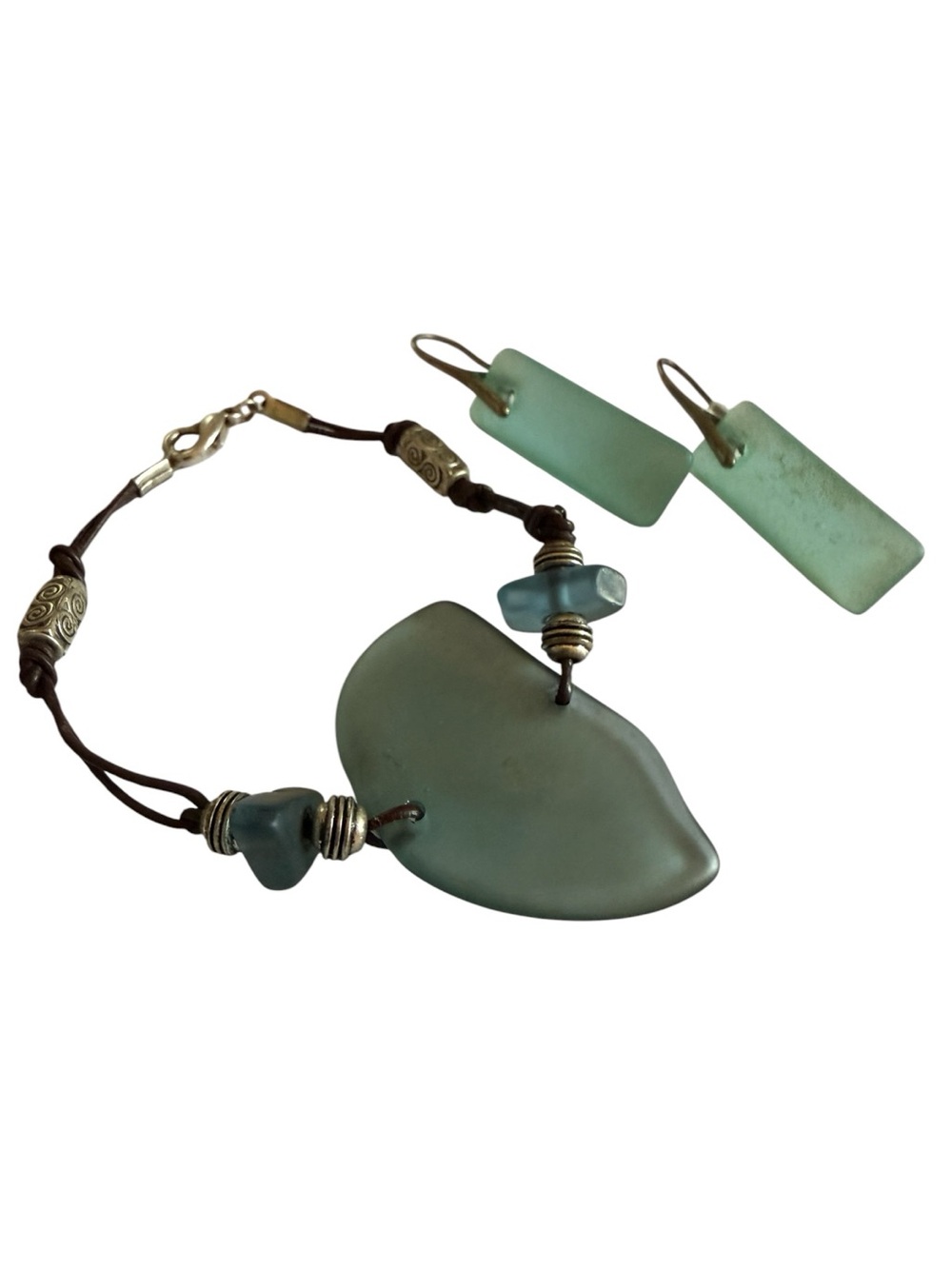 Handcrafted Sea Glass Bracelet & Earring Set Aqua Blue Coastal Boho Jewelry